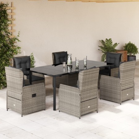 vidaXL 7-tlg. Garten-Essgruppe mit Kissen Hellgrau Poly Rattan