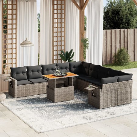 vidaXL 11-tlg. Garten-Sofagarnitur mit Kissen Grau Poly Rattan