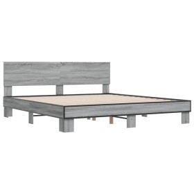 vidaXL Bettgestell Grau Sonoma 180x200 cm Holzwerkstoff und Metall