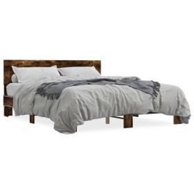 vidaXL Bettgestell Räuchereiche 150x200 cm Holzwerkstoff und Metall
