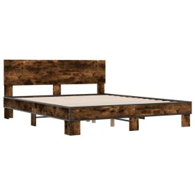 vidaXL Bettgestell Räuchereiche 150x200 cm Holzwerkstoff und Metall