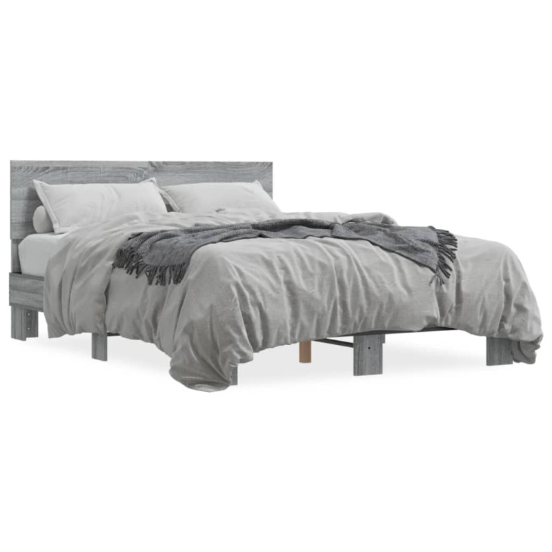vidaXL Bettgestell Grau Sonoma 135x190 cm Holzwerkstoff und Metall vidaXL Bettgestell Grau Sonoma 135x190 cm Holzwerkstoff und Metall