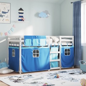 vidaXL Etagenbett mit Vorhängen Blau 90x190 cm Massivholz Kiefer