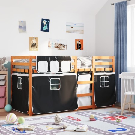 vidaXL Etagenbett mit Vorhängen Weiß & Schwarz 80x200 cm Kiefernholz