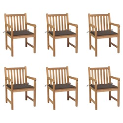 vidaXL Gartenstühle 6 Stk. mit Taupe Kissen Massivholz Teak