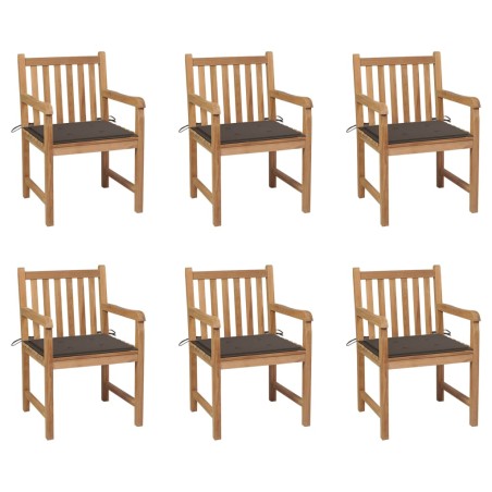 vidaXL Gartenstühle 6 Stk. mit Taupe Kissen Massivholz Teak