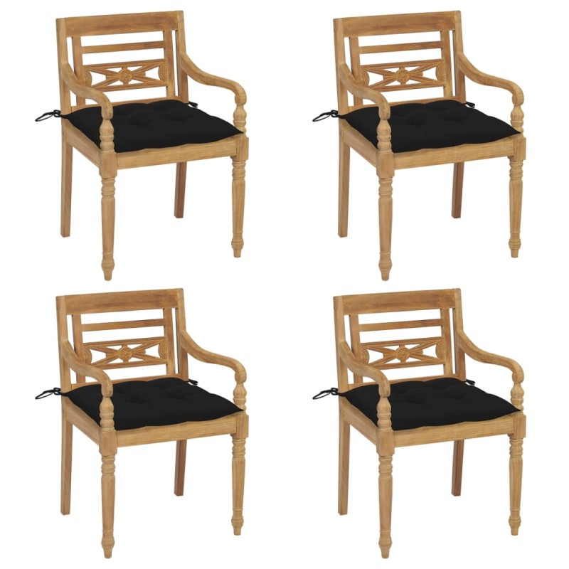 Batavia-Stühle mit Kissen 4 Stk. Massivholz Teak Batavia-Stühle mit Kissen 4 Stk. Massivholz Teak