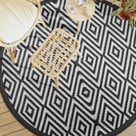 vidaXL Outdoor-Teppich Weiß und Schwarz Ø200 cm PP