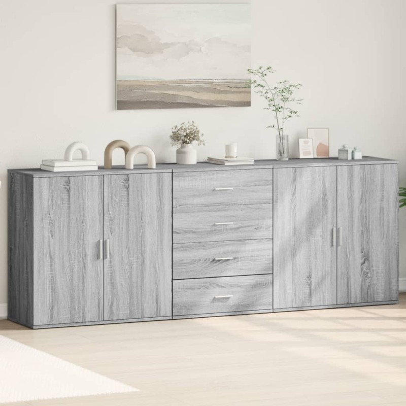 vidaXL Sideboards 3 Stk. Grau Sonoma Holzwerkstoff vidaXL Sideboards 3 Stk. Grau Sonoma Holzwerkstoff