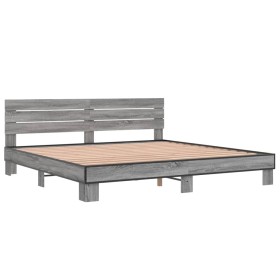 vidaXL Bettgestell Grau Sonoma 180x200 cm Holzwerkstoff und Metall
