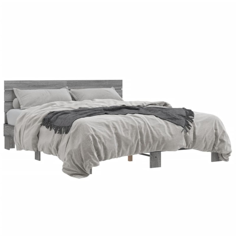 vidaXL Bettgestell Grau Sonoma 160x200 cm Holzwerkstoff und Metall vidaXL Bettgestell Grau Sonoma 160x200 cm Holzwerkstoff und Metall