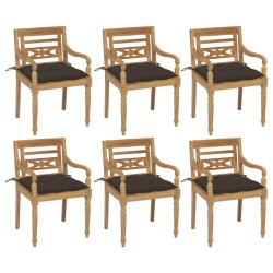 Batavia-Stühle mit Kissen 6 Stk. Massivholz Teak