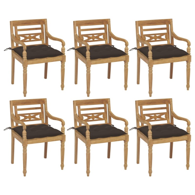 Batavia-Stühle mit Kissen 6 Stk. Massivholz Teak Batavia-Stühle mit Kissen 6 Stk. Massivholz Teak