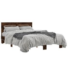 vidaXL Bettgestell Räuchereiche 140x200 cm Holzwerkstoff und Metall