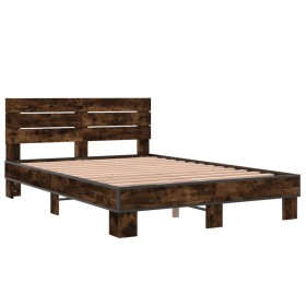 vidaXL Bettgestell Räuchereiche 140x200 cm Holzwerkstoff und Metall