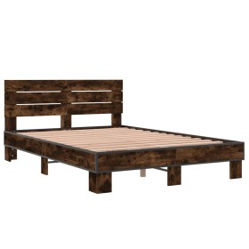 vidaXL Bettgestell Räuchereiche 120x200 cm Holzwerkstoff und Metall