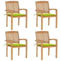 Stapelbare Gartenstühle mit Kissen 4 Stk. Massivholz Teak