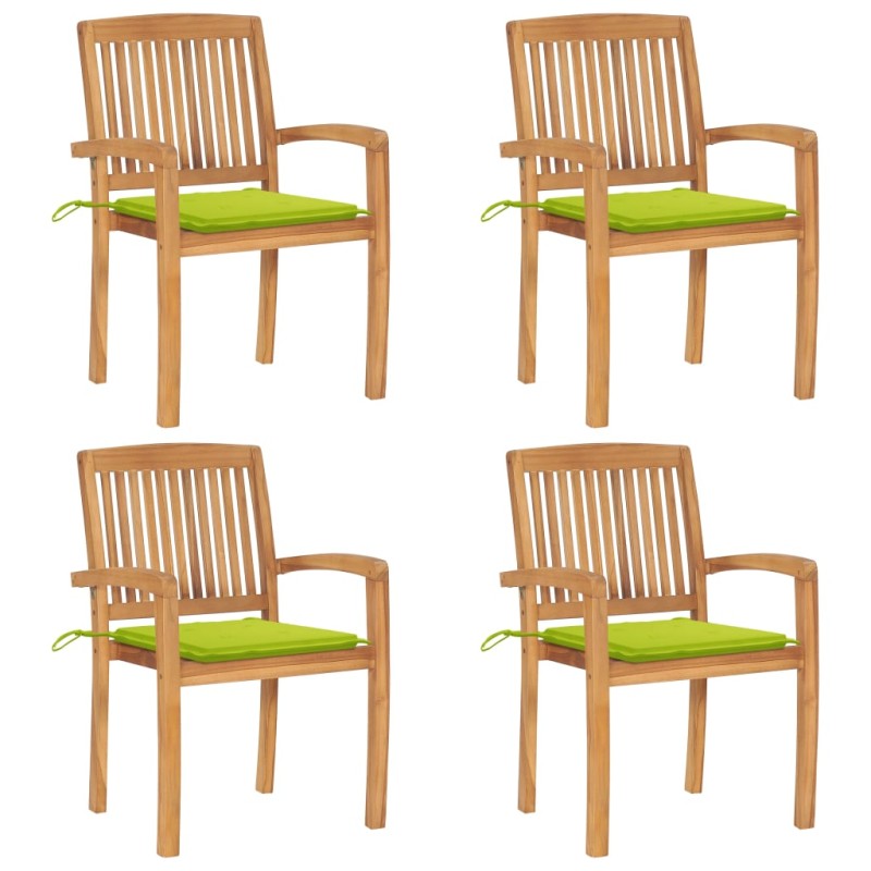 Stapelbare Gartenstühle mit Kissen 4 Stk. Massivholz Teak Stapelbare Gartenstühle mit Kissen 4 Stk. Massivholz Teak