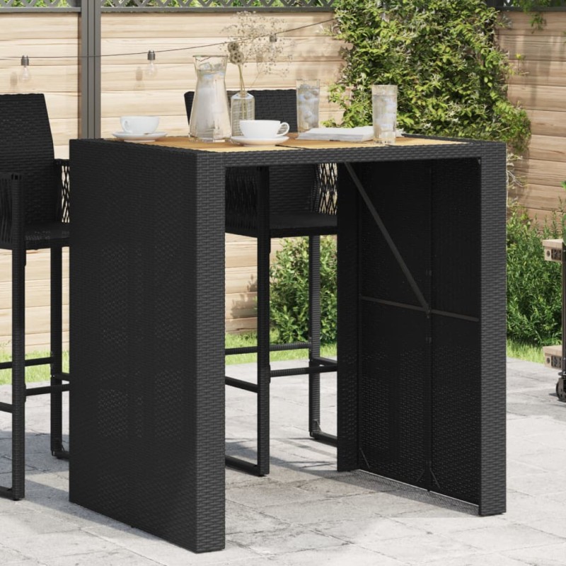 vidaXL Gartentisch mit Holzplatte Schwarz 105x80x110 cm Poly Rattan vidaXL Gartentisch mit Holzplatte Schwarz 105x80x110 cm Poly Rattan
