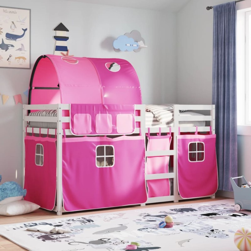 vidaXL Etagenbett mit Vorhängen Rosa 90x200 cm Massivholz Kiefer vidaXL Etagenbett mit Vorhängen Rosa 90x200 cm Massivholz Kiefer