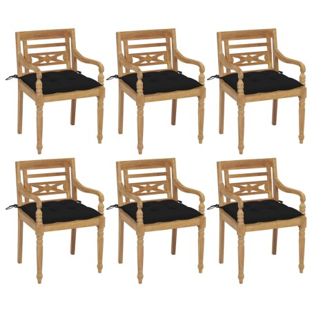 Batavia-Stühle mit Kissen 6 Stk. Massivholz Teak