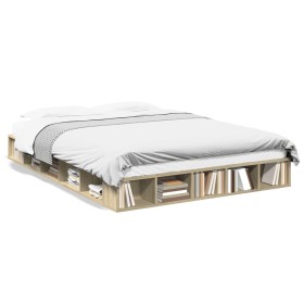 vidaXL Bettgestell Sonoma-Eiche 150x200 cm Holzwerkstoff