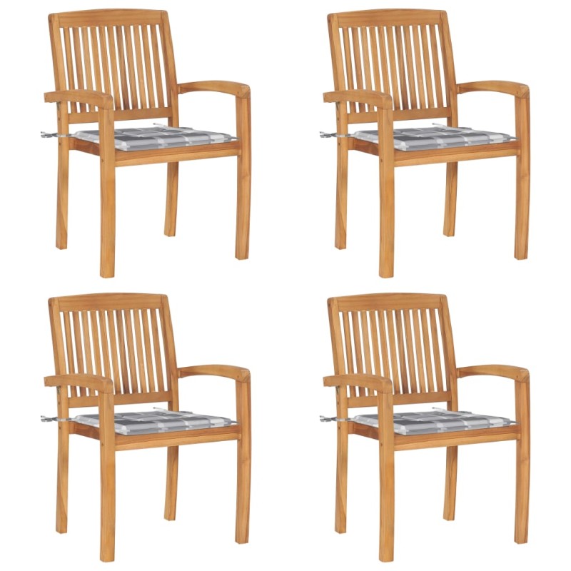Stapelbare Gartenstühle mit Kissen 4 Stk. Massivholz Teak Stapelbare Gartenstühle mit Kissen 4 Stk. Massivholz Teak