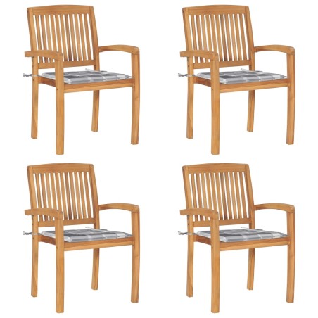 Stapelbare Gartenstühle mit Kissen 4 Stk. Massivholz Teak