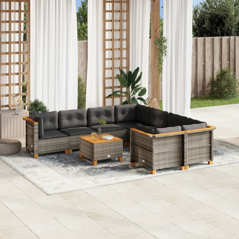 vidaXL 9-tlg. Garten-Sofagarnitur mit Kissen Grau Poly Rattan vidaXL 9-tlg. Garten-Sofagarnitur mit Kissen Grau Poly Rattan