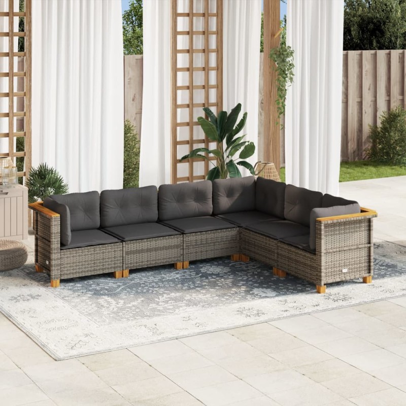 vidaXL 6-tlg. Garten-Sofagarnitur mit Kissen Grau Poly Rattan vidaXL 6-tlg. Garten-Sofagarnitur mit Kissen Grau Poly Rattan