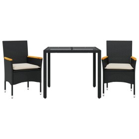 vidaXL 3-tlg. Garten-Essgruppe mit Kissen Schwarz Poly Rattan Glas