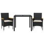 vidaXL 3-tlg. Garten-Essgruppe mit Kissen Schwarz Poly Rattan Glas vidaXL 3-tlg. Garten-Essgruppe mit Kissen Schwarz Poly Rattan Glas