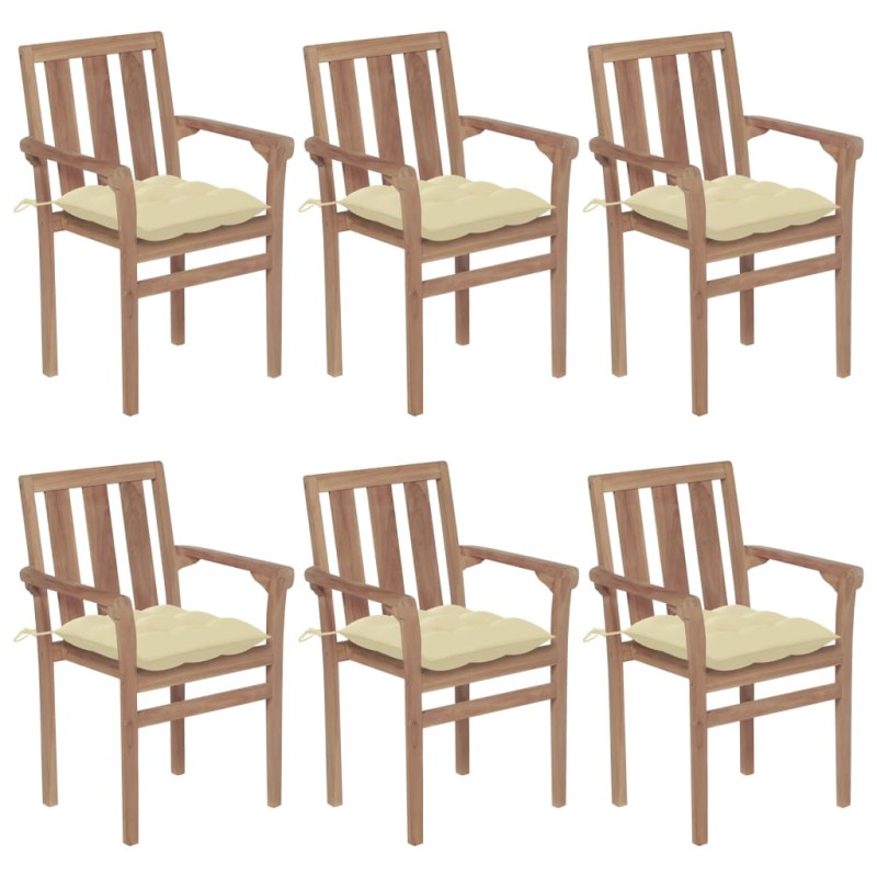 Stapelbare Gartenstühle mit Kissen 6 Stk. Massivholz Teak Stapelbare Gartenstühle mit Kissen 6 Stk. Massivholz Teak