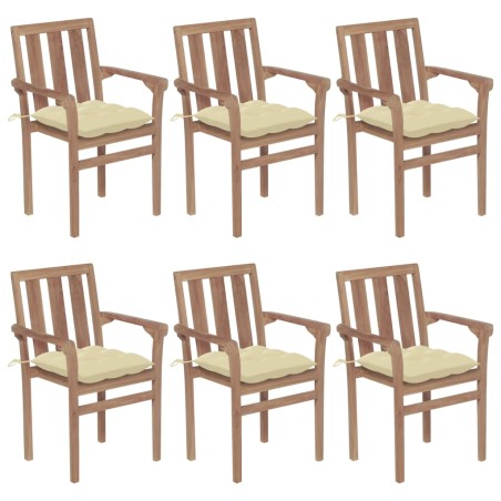 Stapelbare Gartenstühle mit Kissen 6 Stk. Massivholz Teak