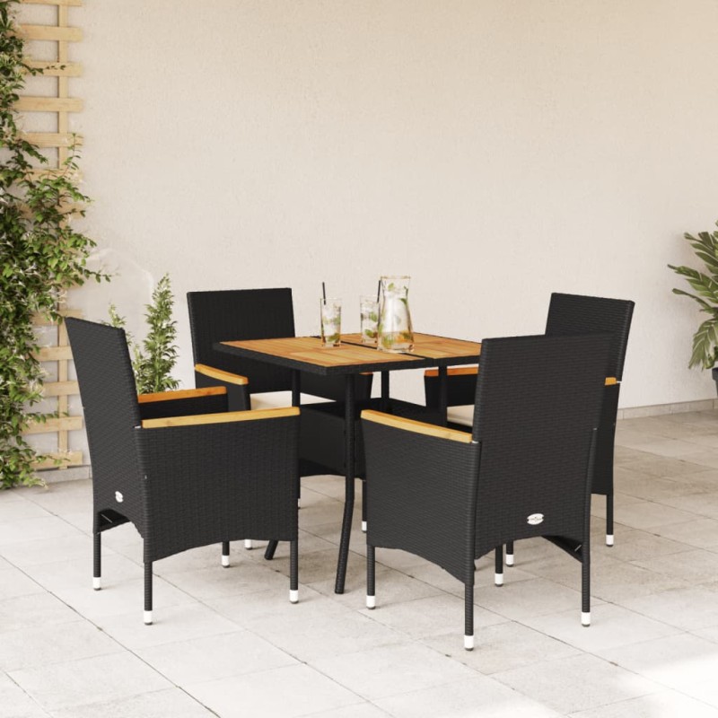 vidaXL 5-tlg. Garten-Essgruppe mit Kissen Schwarz Poly Rattan Akazie vidaXL 5-tlg. Garten-Essgruppe mit Kissen Schwarz Poly Rattan Akazie