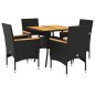 vidaXL 5-tlg. Garten-Essgruppe mit Kissen Schwarz Poly Rattan Akazie vidaXL 5-tlg. Garten-Essgruppe mit Kissen Schwarz Poly Rattan Akazie