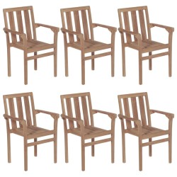 Stapelbare Gartenstühle mit Kissen 6 Stk. Massivholz Teak