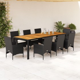 vidaXL 9-tlg. Garten-Essgruppe mit Kissen Schwarz Poly Rattan Akazie