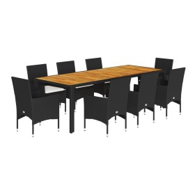 vidaXL 9-tlg. Garten-Essgruppe mit Kissen Schwarz Poly Rattan Akazie