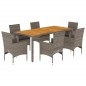 vidaXL 7-tlg. Garten-Essgruppe mit Kissen Grau Poly Rattan Akazie vidaXL 7-tlg. Garten-Essgruppe mit Kissen Grau Poly Rattan Akazie