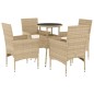vidaXL 5-tlg. Garten-Essgruppe mit Kissen Beige Poly Rattan und Glas vidaXL 5-tlg. Garten-Essgruppe mit Kissen Beige Poly Rattan und Glas