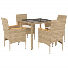 vidaXL 5-tlg. Garten-Essgruppe mit Kissen Beige Poly Rattan und Glas