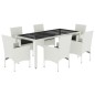 vidaXL 7-tlg. Garten-Essgruppe mit Kissen Weiß Poly Rattan und Glas vidaXL 7-tlg. Garten-Essgruppe mit Kissen Weiß Poly Rattan und Glas