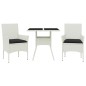 vidaXL 3-tlg. Garten-Essgruppe mit Kissen Weiß Poly Rattan und Glas vidaXL 3-tlg. Garten-Essgruppe mit Kissen Weiß Poly Rattan und Glas