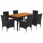 vidaXL 7-tlg. Garten-Essgruppe mit Kissen Schwarz Poly Rattan Akazie vidaXL 7-tlg. Garten-Essgruppe mit Kissen Schwarz Poly Rattan Akazie