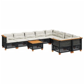 vidaXL 10-tlg. Garten-Sofagarnitur mit Kissen Schwarz Poly Rattan