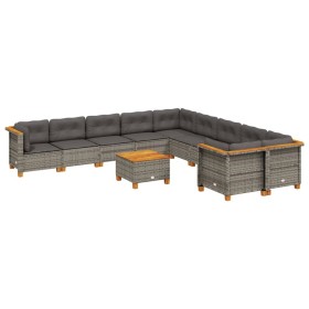 vidaXL 11-tlg. Garten-Sofagarnitur mit Kissen Grau Poly Rattan