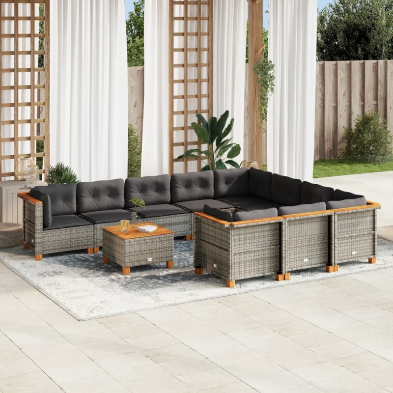vidaXL 11-tlg. Garten-Sofagarnitur mit Kissen Grau Poly Rattan vidaXL 11-tlg. Garten-Sofagarnitur mit Kissen Grau Poly Rattan