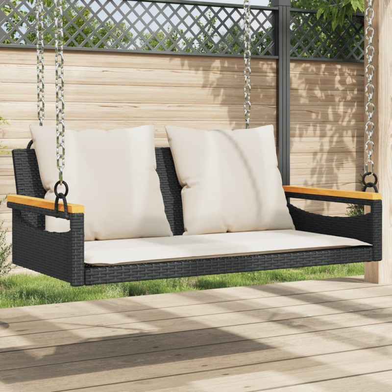 vidaXL Hängebank mit Kissen Schwarz 109x62x40 cm Poly Rattan vidaXL Hängebank mit Kissen Schwarz 109x62x40 cm Poly Rattan