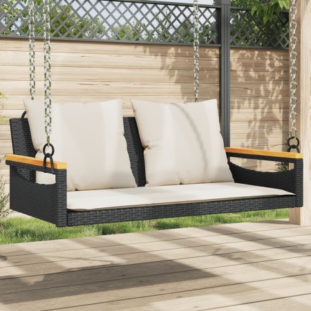 vidaXL Hängebank mit Kissen Schwarz 109x62x40 cm Poly Rattan